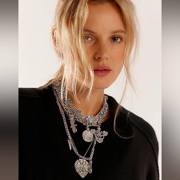 Free People X Ariana Ost. Choker Necklace in Silver/Aquamarine NWT - Picture 1 of 2